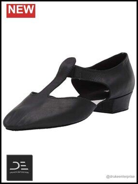Women's Leather Ballet Dance Shoes with 1" Stacked Heel Suede Outsole